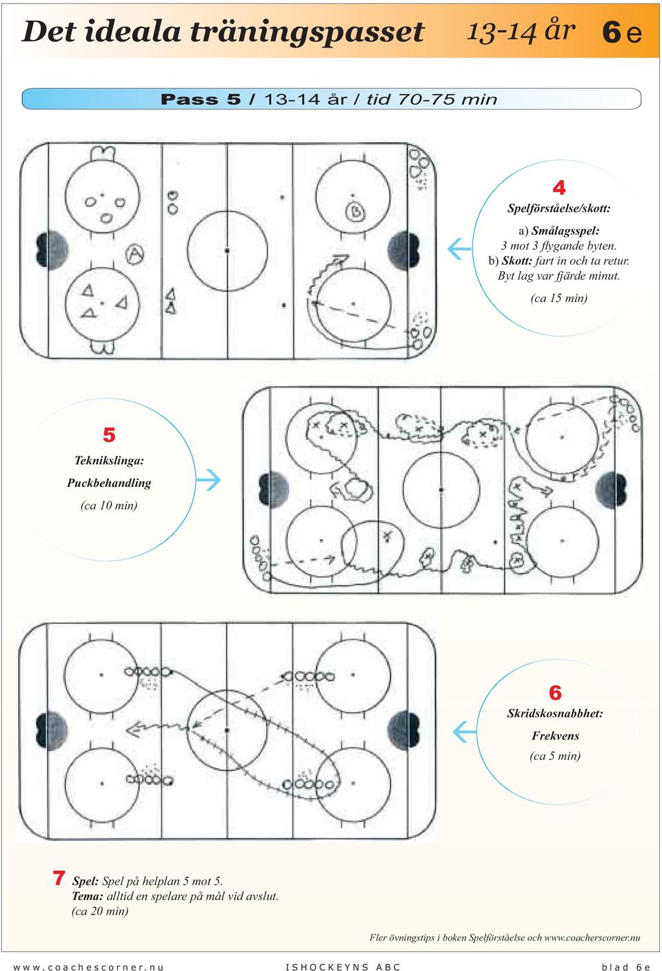 (ca 15 min) 5 Teknikslinga: Puckbehandling (ca 10 min) 6 Skridskosnabbhet: Frekvens (ca 5 min) 7 Spel: Spel på