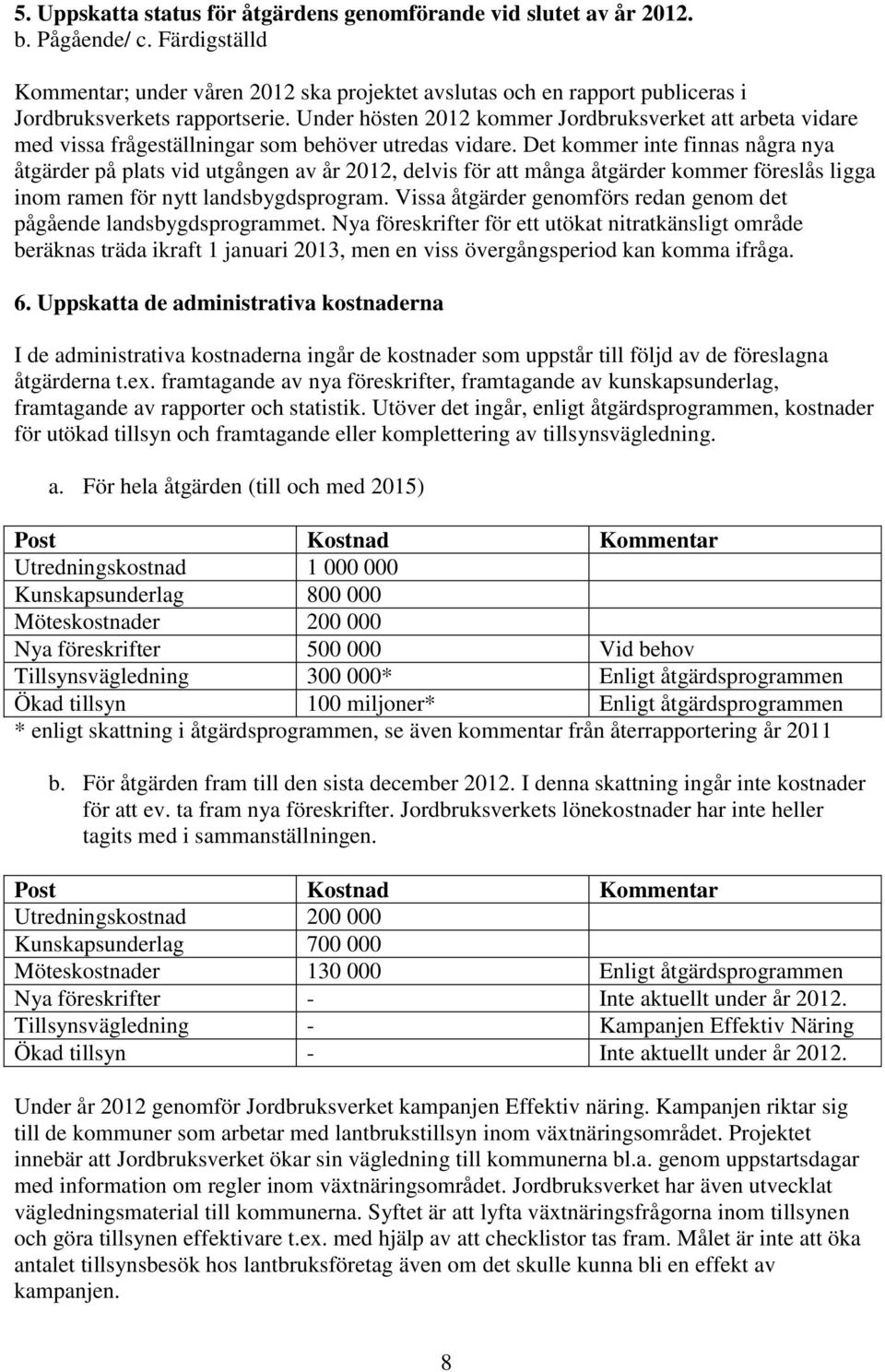 Under hösten 2012 kommer Jordbruksverket att arbeta vidare med vissa frågeställningar som behöver utredas vidare.