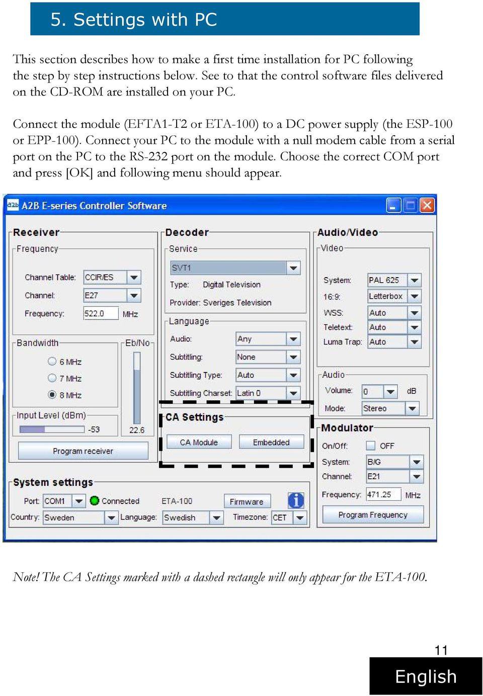 Connect the module (EFTA1-T2 or ETA-100) to a DC power supply (the ESP-100 or EPP-100).