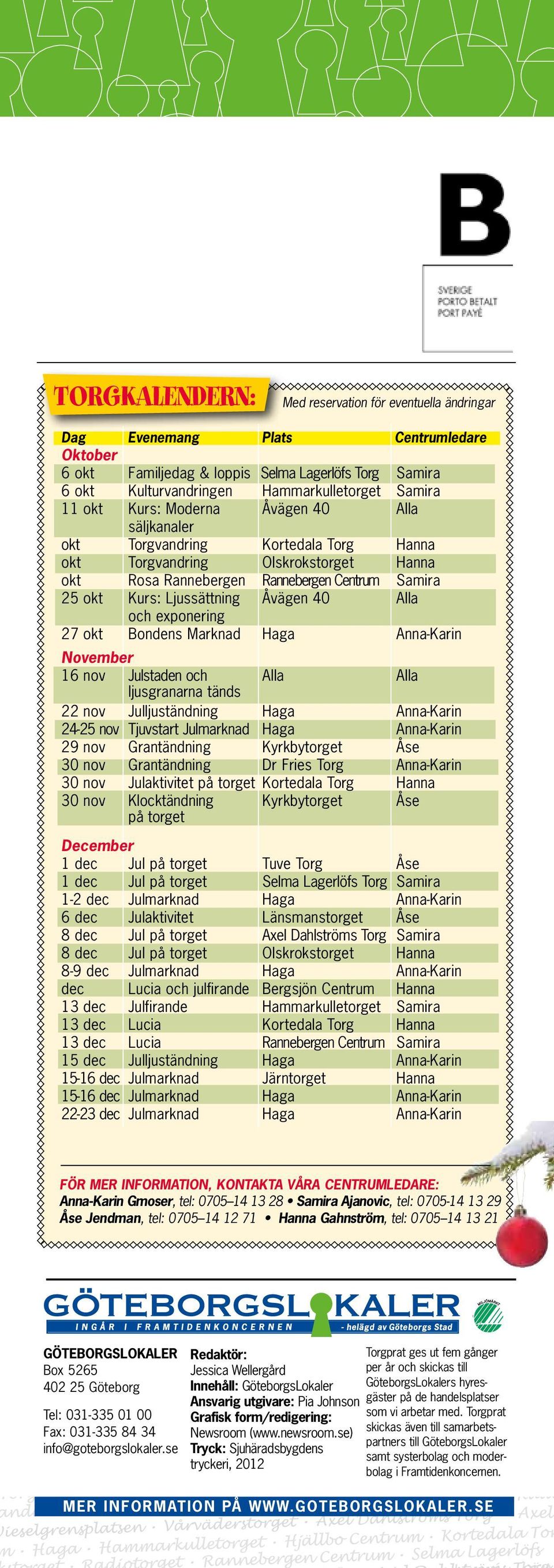 och exponering 27 okt Bondens Marknad Haga Anna-Karin November 16 nov Julstaden och Alla Alla ljusgranarna tänds 22 nov Julljuständning Haga Anna-Karin 24-25 nov Tjuvstart Julmarknad Haga Anna-Karin