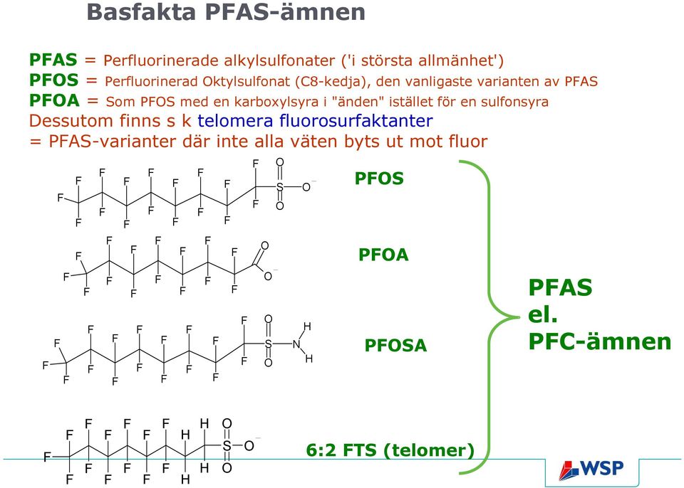 sulfonsyra Dessutom finns s k telomera fluorosurfaktanter = PAS-varianter där inte alla väten byts ut