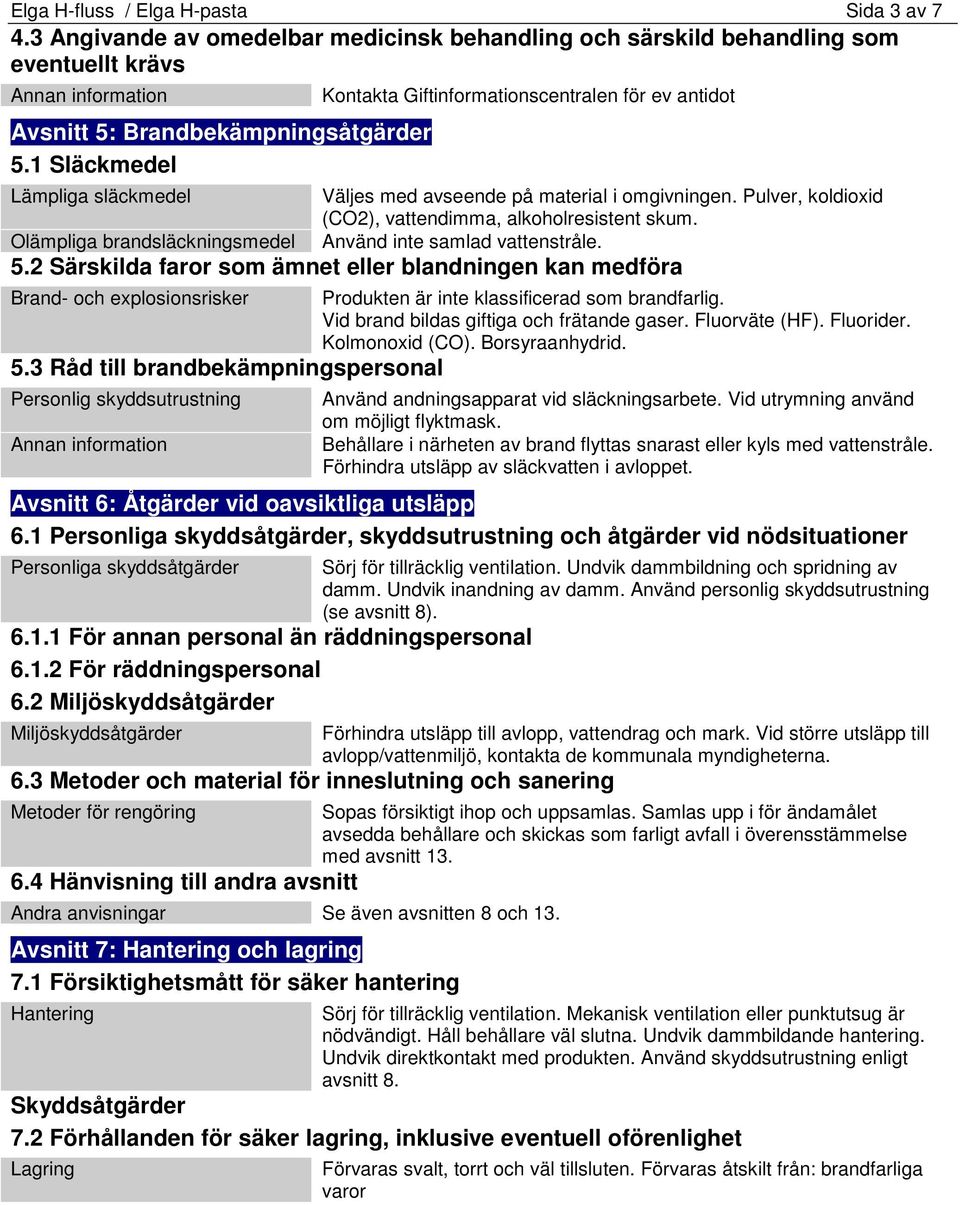 Pulver, koldioxid (CO2), vattendimma, alkoholresistent skum. Använd inte samlad vattenstråle. 5.2 Särskilda faror som ämnet eller blandningen kan medföra Brand- och explosionsrisker 5.