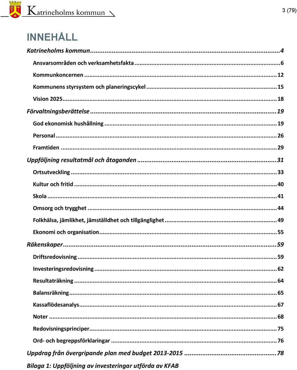 .. 44 Folkhälsa, jämlikhet, jämställdhet och tillgänglighet... 49 Ekonomi och organisation... 55 Räkenskaper... 59 Driftsredovisning... 59 Investeringsredovisning... 62 Resultaträkning.