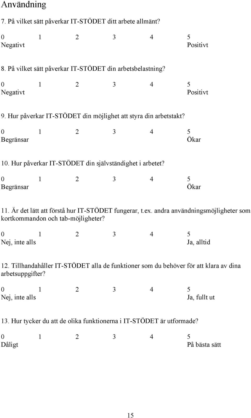 Är det lätt att förstå hur IT-STÖDET fungerar, t.ex. andra användningsmöjligheter som kortkommandon och tab-möjligheter? Nej, inte alls Ja, alltid 12.