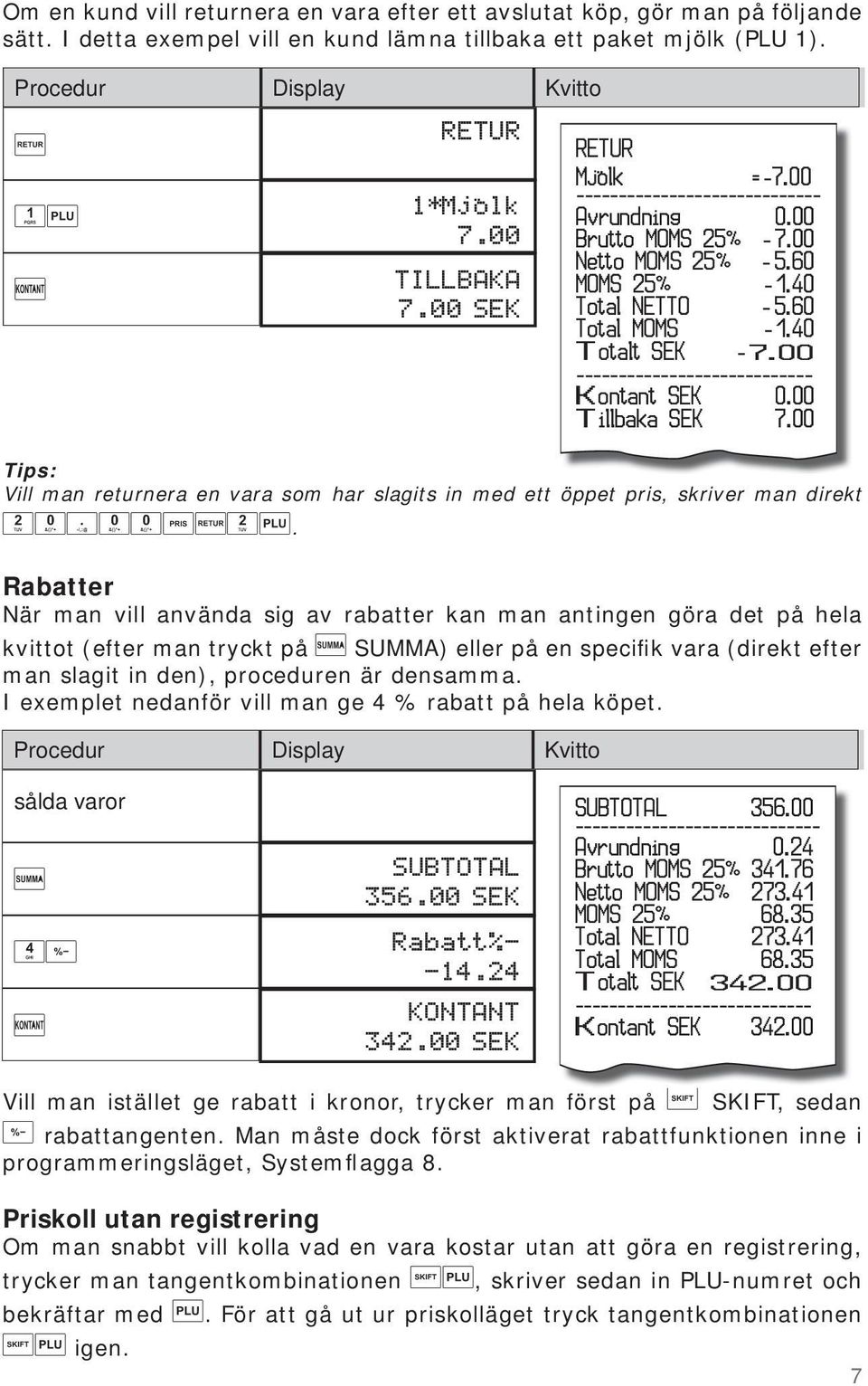 00 Brutto MOMS 25% - 7.00 Netto MOMS 25% - 5.60 MOMS 25% - 1.40 Total NETTO - 5.60 Total MOMS - 1.40 Totalt SEK - 7.00 ---------------------------- Kontant SEK 0.00 Tillbaka SEK 7.