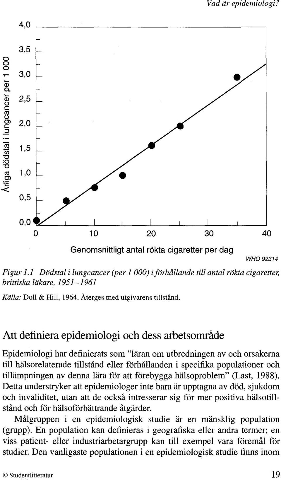 Att definiera epidemiologi och dess arbetsomride Epidemiologi har definierats som "liiran om utbredningen av och orsakerna till halsorelaterade tillstdnd eller forhdllanden i specifika populationer