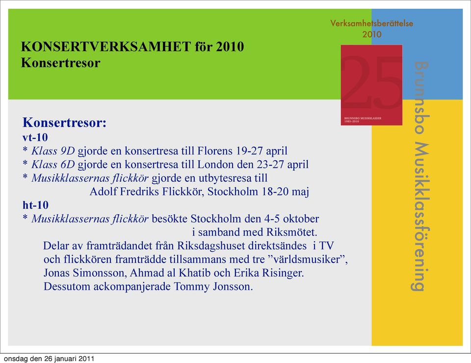 * Musikklassernas flickkör besökte Stockholm den 4-5 oktober i samband med Riksmötet.