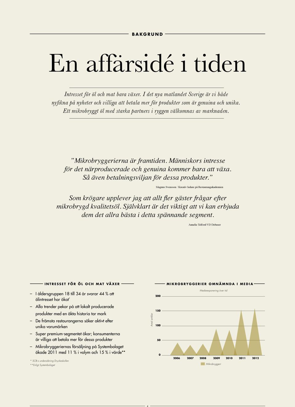 Så även betalningsviljan för dessa produkter. Magnus Svensson / Kreativ ledare på Restaurangakademien Som krögare upplever jag att allt fler gäster frågar efter mikrobrygd kvalitetsöl.