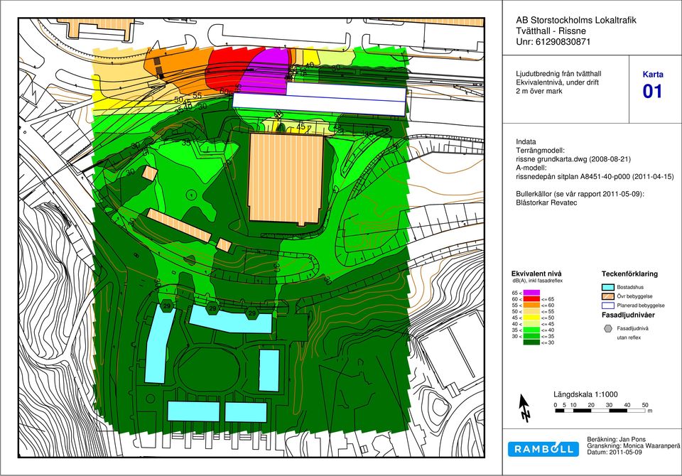 dwg (2008-08-21) A-modell: rissnedepån sitplan A81--p000 (2011-04-15) Bullerkällor (se vår rapport 2011-05-09): Blåstorkar Revatec Ekvivalent nivå db(a), inkl