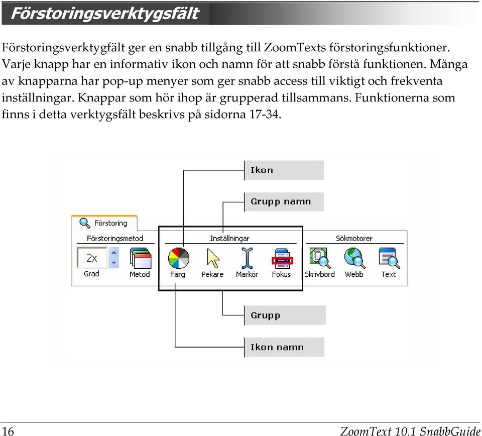 Många av knapparna har pop-up menyer som ger snabb access till viktigt och frekventa inställningar.