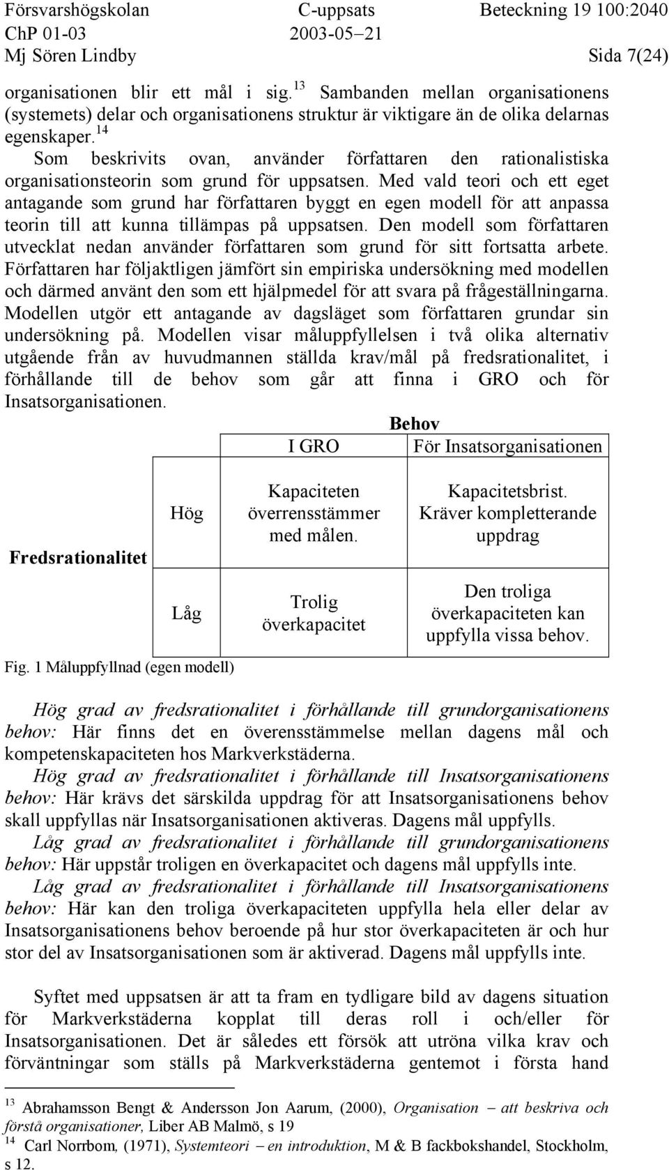 Med vald teori och ett eget antagande som grund har författaren byggt en egen modell för att anpassa teorin till att kunna tillämpas på uppsatsen.