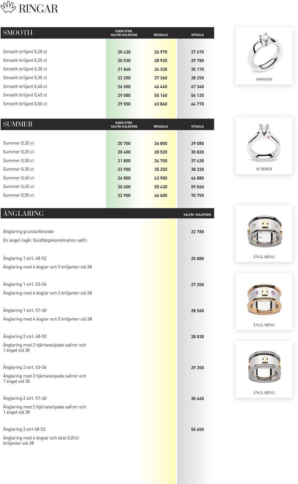 37 360 38 250 Smooth briljant 0,40 ct 26 500 46 440 47 340 SMOOTH Smooth briljant 0,45 ct 29 080 55 160 56 120 Smooth briljant 0,50 ct 29 550 63 860 64 770 SUMMER EGEN STEN.