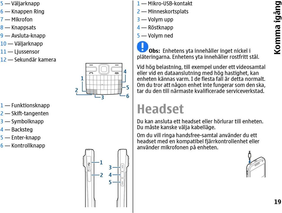 Vid hög belastning, till exempel under ett videosamtal eller vid en dataanslutning med hög hastighet, kan enheten kännas varm. I de flesta fall är detta normalt.