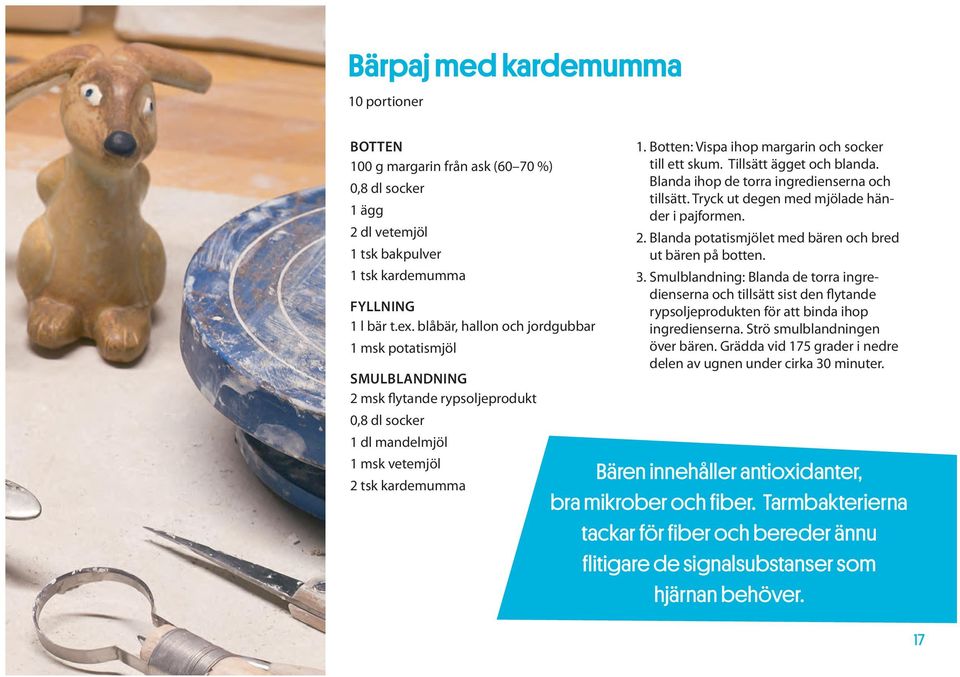 Botten: Vispa ihop margarin och socker till ett skum. Tillsätt ägget och blanda. Blanda ihop de torra ingredienserna och tillsätt. Tryck ut degen med mjölade händer i pajformen. 2.