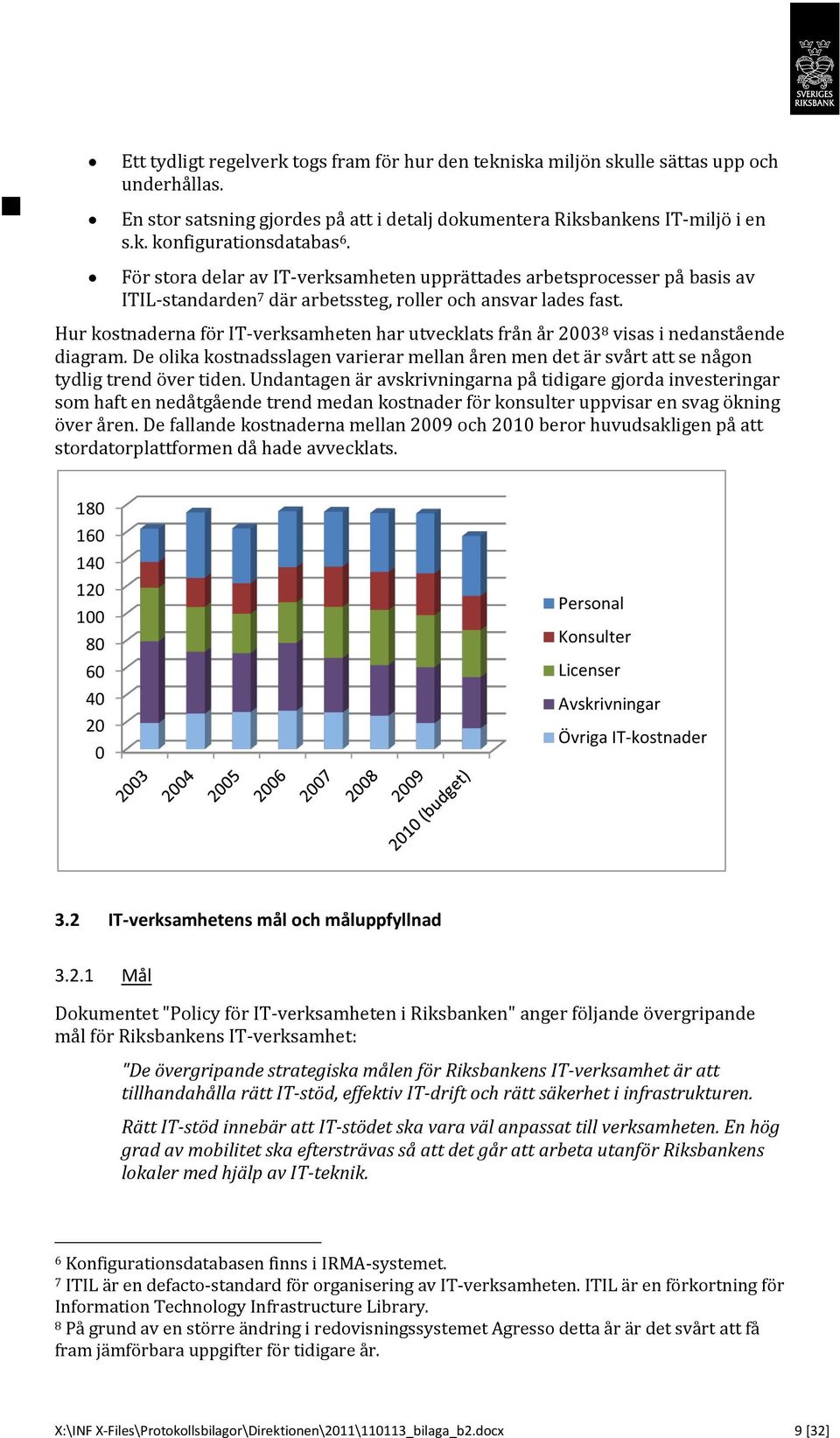 Hur kostnaderna för IT-verksamheten har utvecklats från år 2003 8 visas i nedanstående diagram. De olika kostnadsslagen varierar mellan åren men det är svårt att se någon tydlig trend över tiden.