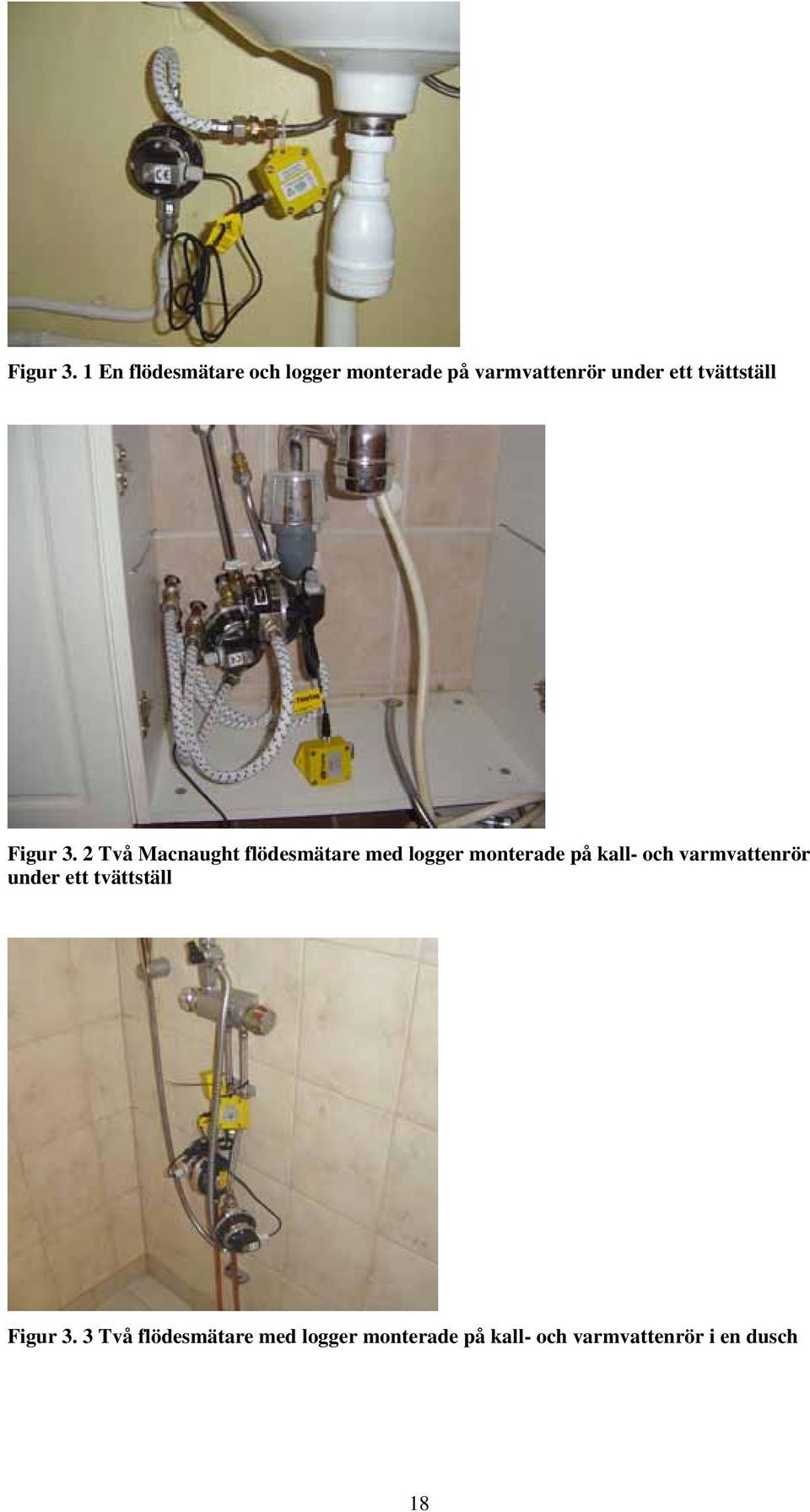 tvättställ  2 Två Macnaught flödesmätare med logger monterade på kall-