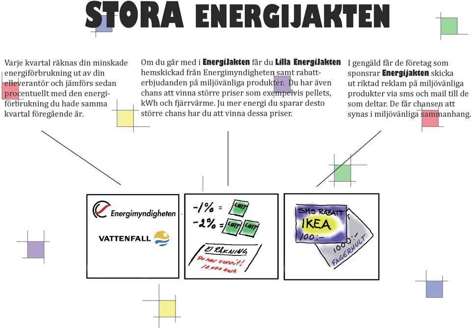 Du har även chans att vinna större priser som exempelvis pellets, kwh och järrvärme. Ju mer energi du sparar desto större chans har du att vinna dessa priser.