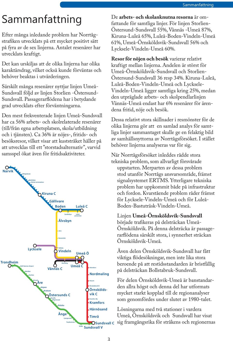 Särskilt många resenärer nyttjar linjen Umeå- Sundsvall följd av linjen Storlien -Östersund- Sundsvall. Passagerarflödena har i betydande grad utvecklats efter förväntningarna.