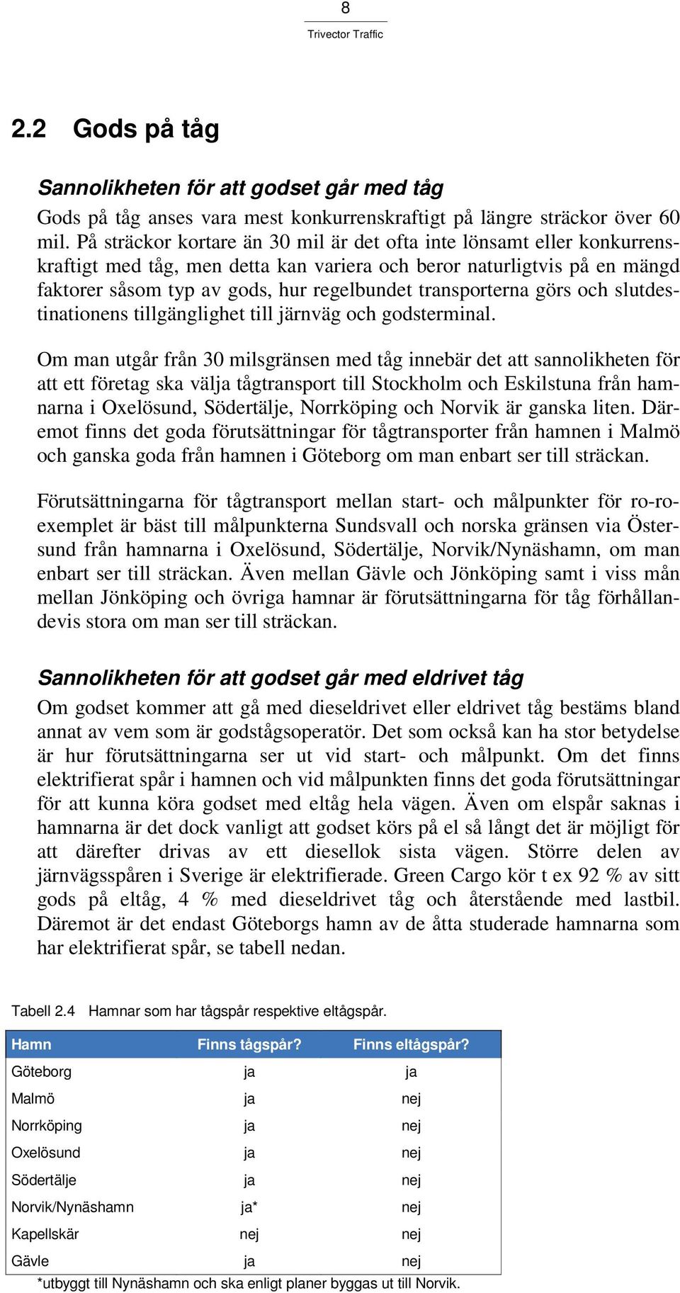transporterna görs och slutdestinationens tillgänglighet till järnväg och godsterminal.