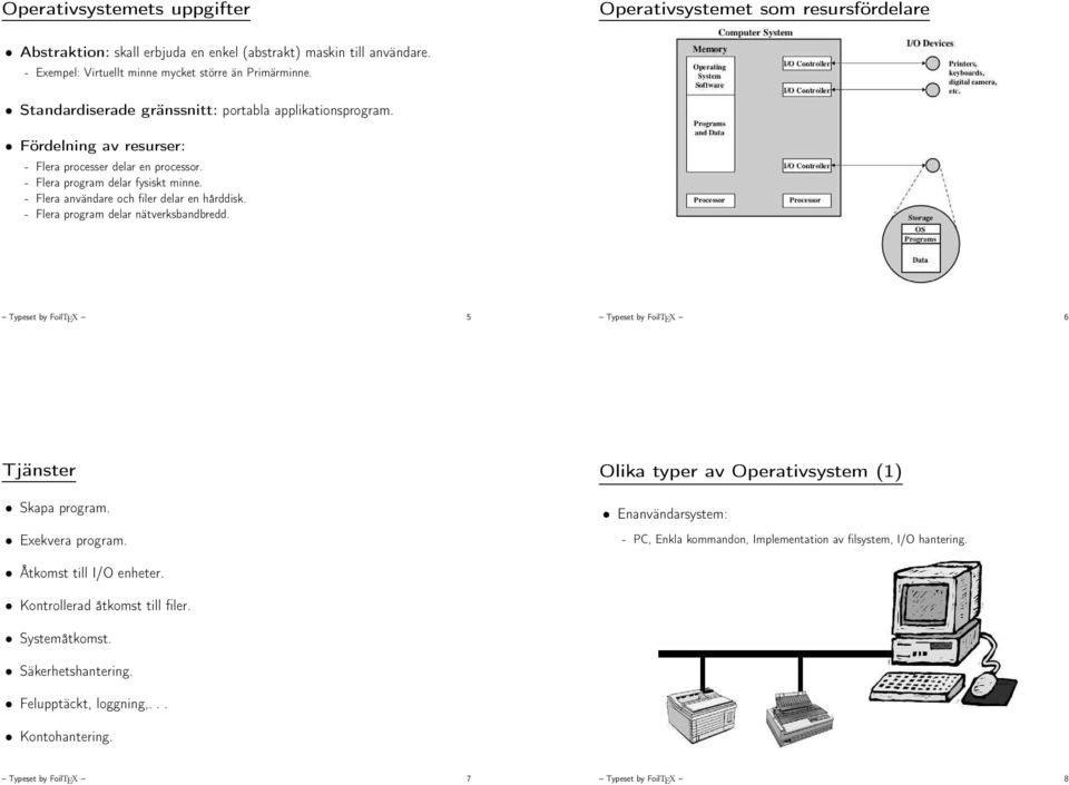 - Flera användare och filer delar en hårddisk. - Flera program delar nätverksbandbredd. Typeset by FoilTEX 5 Typeset by FoilTEX 6 Tjänster Skapa program. Exekvera program.