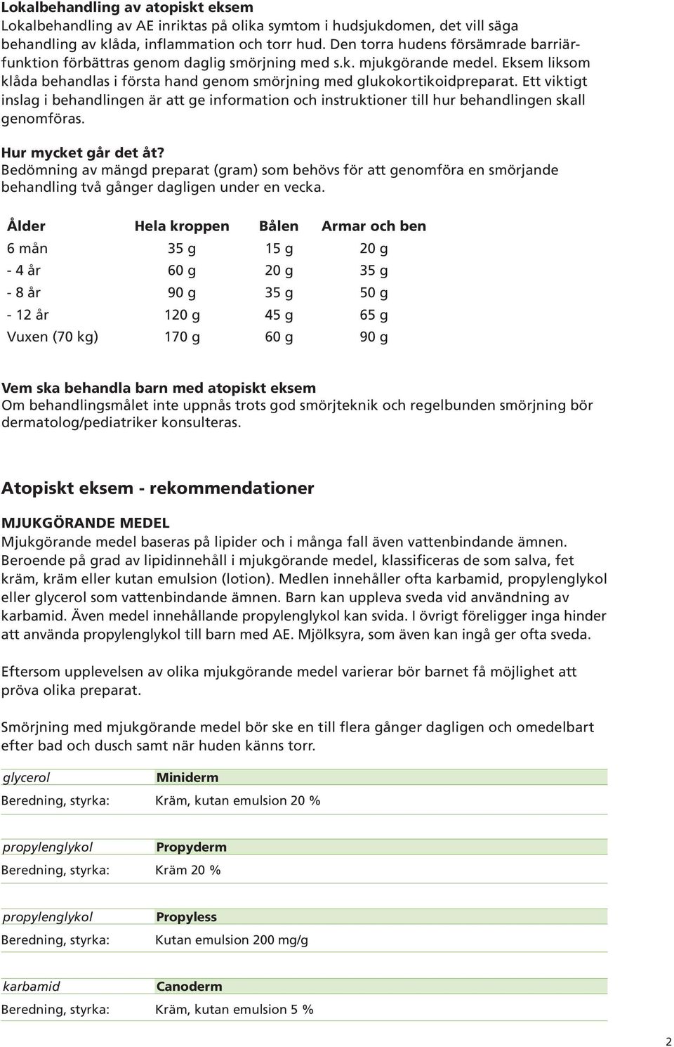 Ett viktigt inslag i behandlingen är att ge information och instruktioner till hur behandlingen skall genomföras. Hur mycket går det åt?