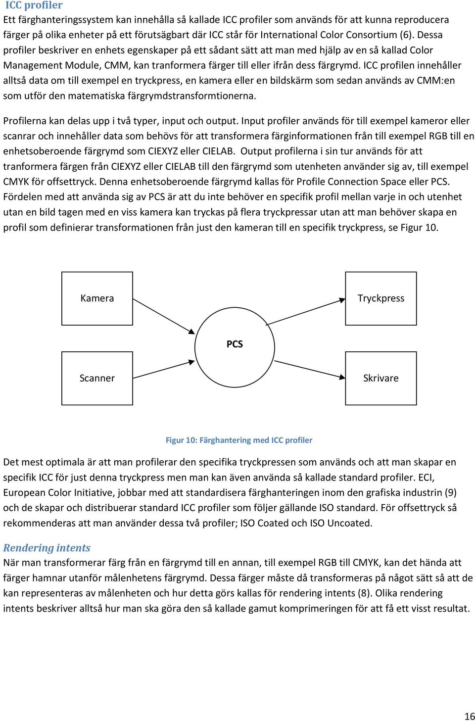 ICC profilen innehåller alltså data om till exempel en tryckpress, en kamera eller en bildskärm som sedan används av CMM:en som utför den matematiska färgrymdstransformtionerna.