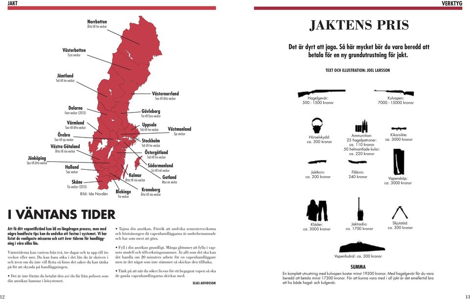 till nio veckor Halland Sex veckor Skåne Tio veckor (2013) Bild: Ida Nordén Blekinge Tre veckor Kalmar Åtta till nio veckor Gävleborg Tre till fyra veckor Uppsala Två till tre veckor Stockholm Två