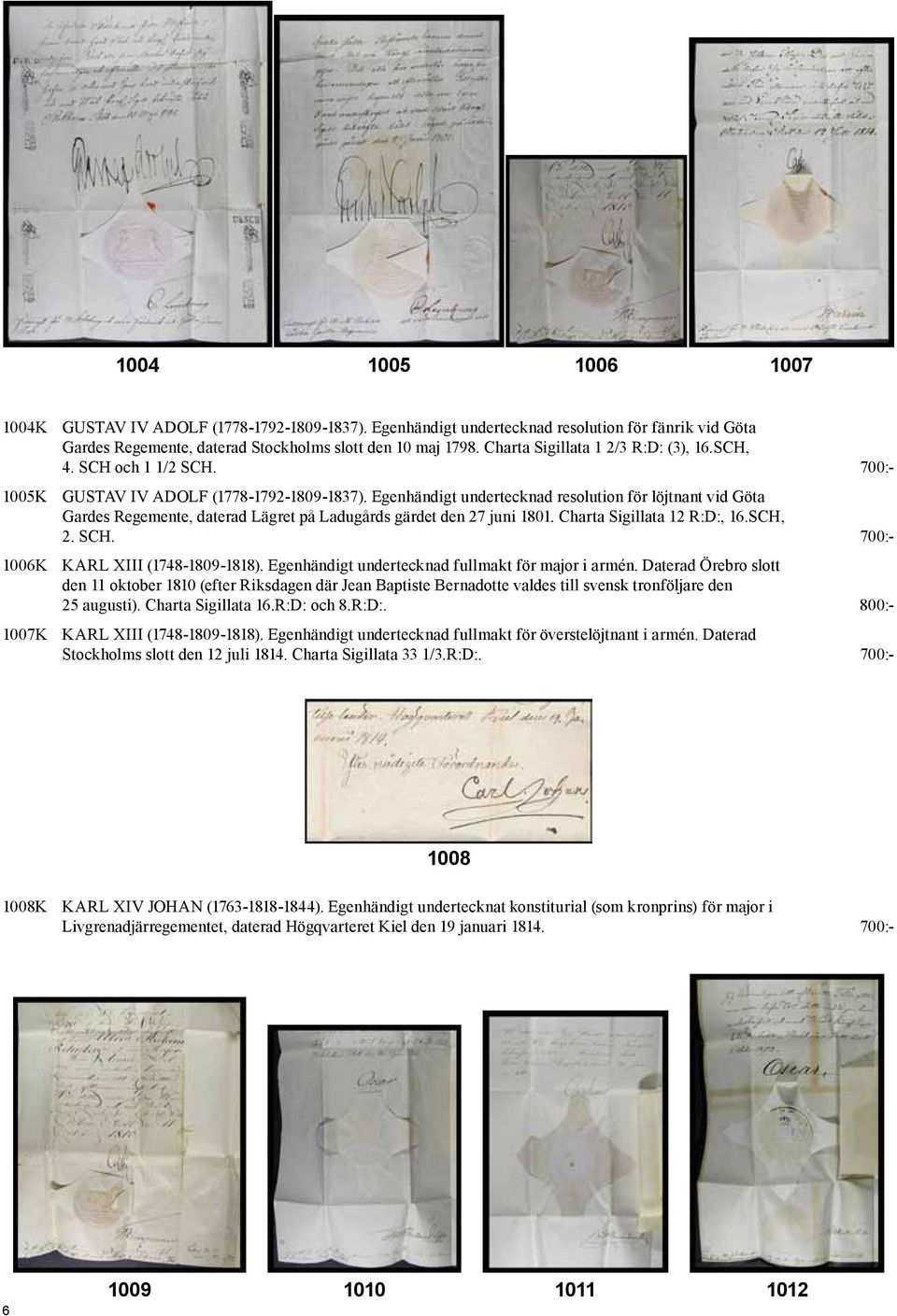 Egenhändigt undertecknad resolution för löjtnant vid Göta Gardes Regemente, daterad Lägret på Ladugårds gärdet den 27 juni 1801. Charta Sigillata 12 R:D:, 16.SCH, 2. SCH.