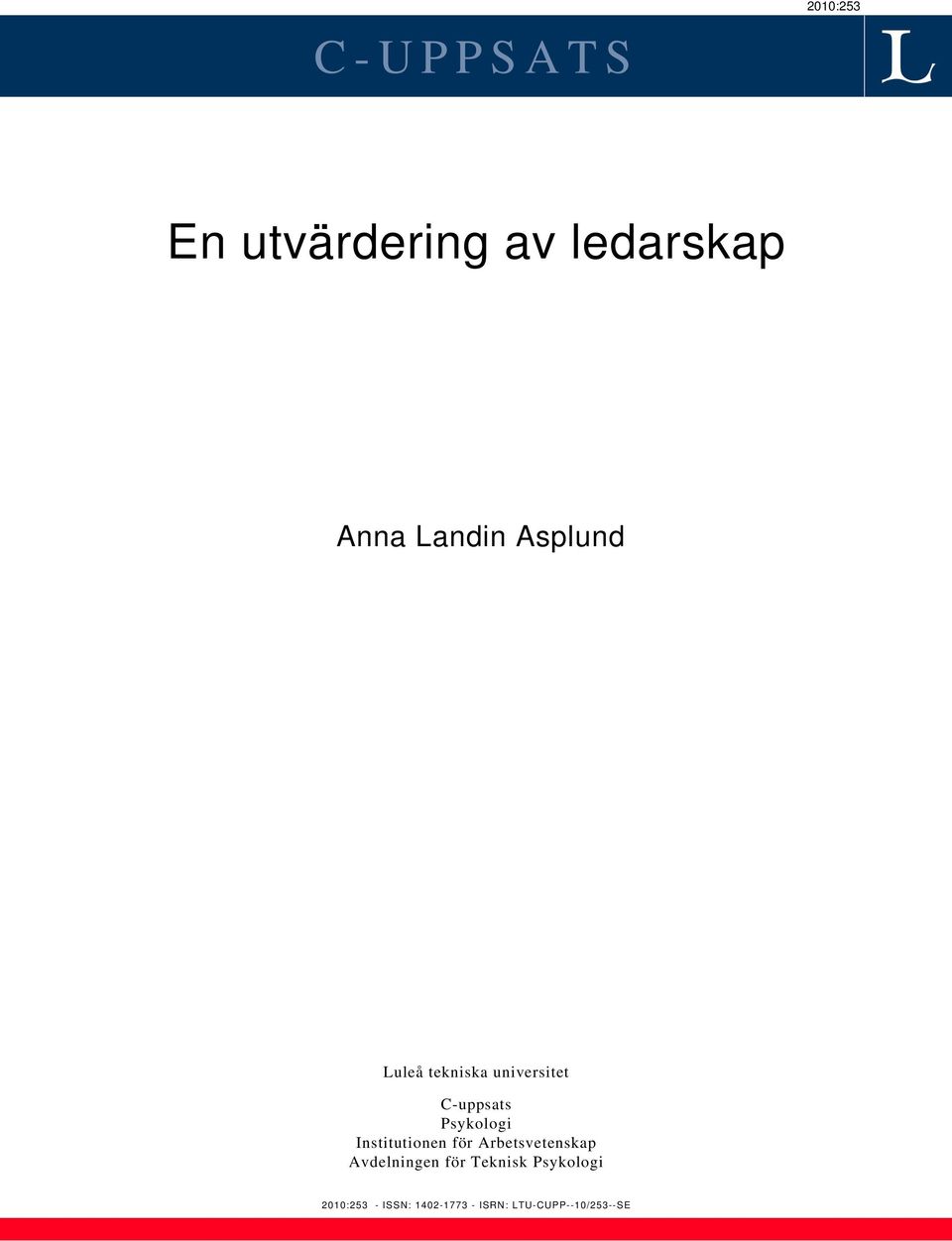 Institutionen för Arbetsvetenskap Avdelningen för Teknisk