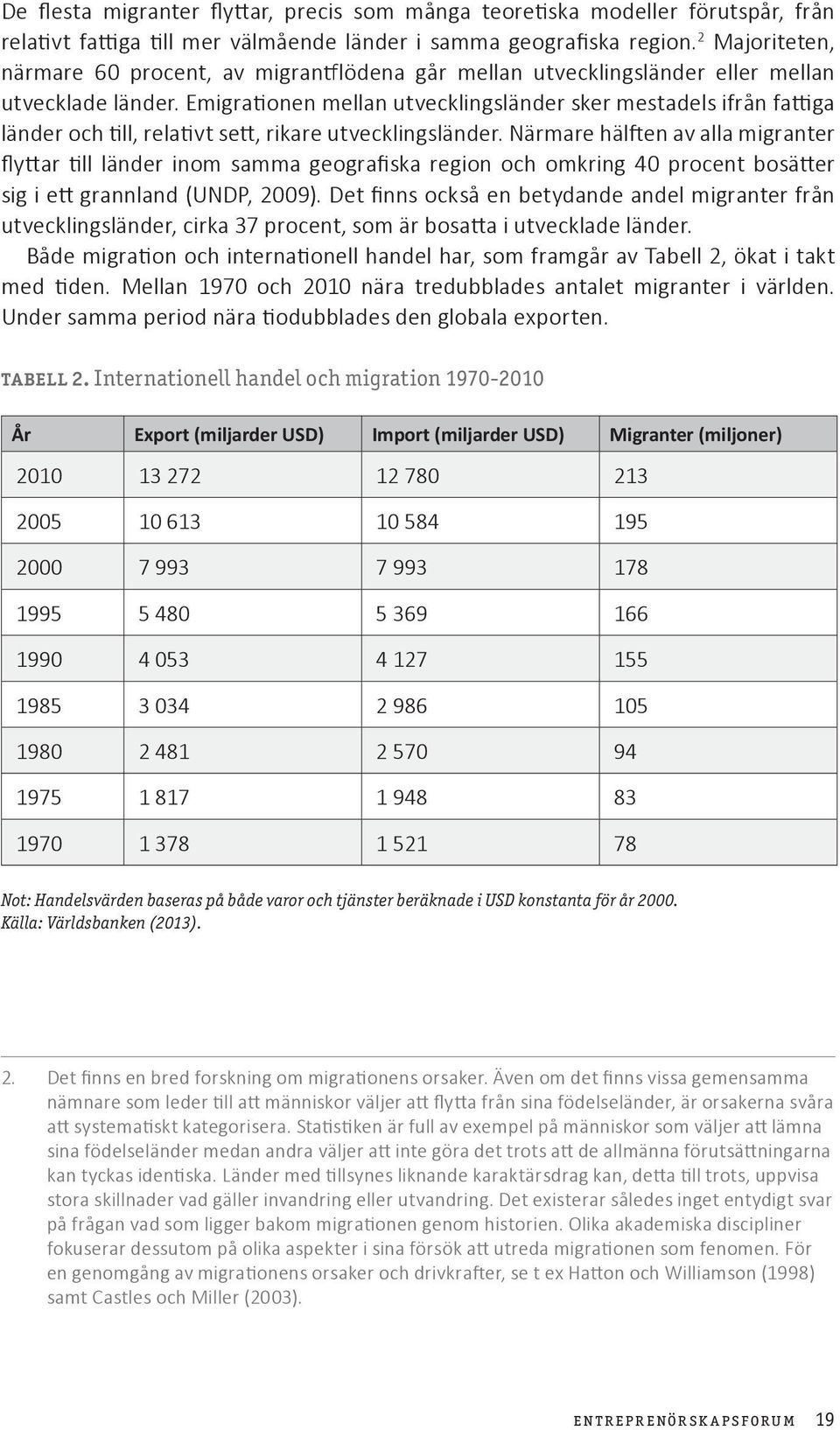 Emigrationen mellan utvecklingsländer sker mestadels ifrån fattiga länder och till, relativt sett, rikare utvecklingsländer.