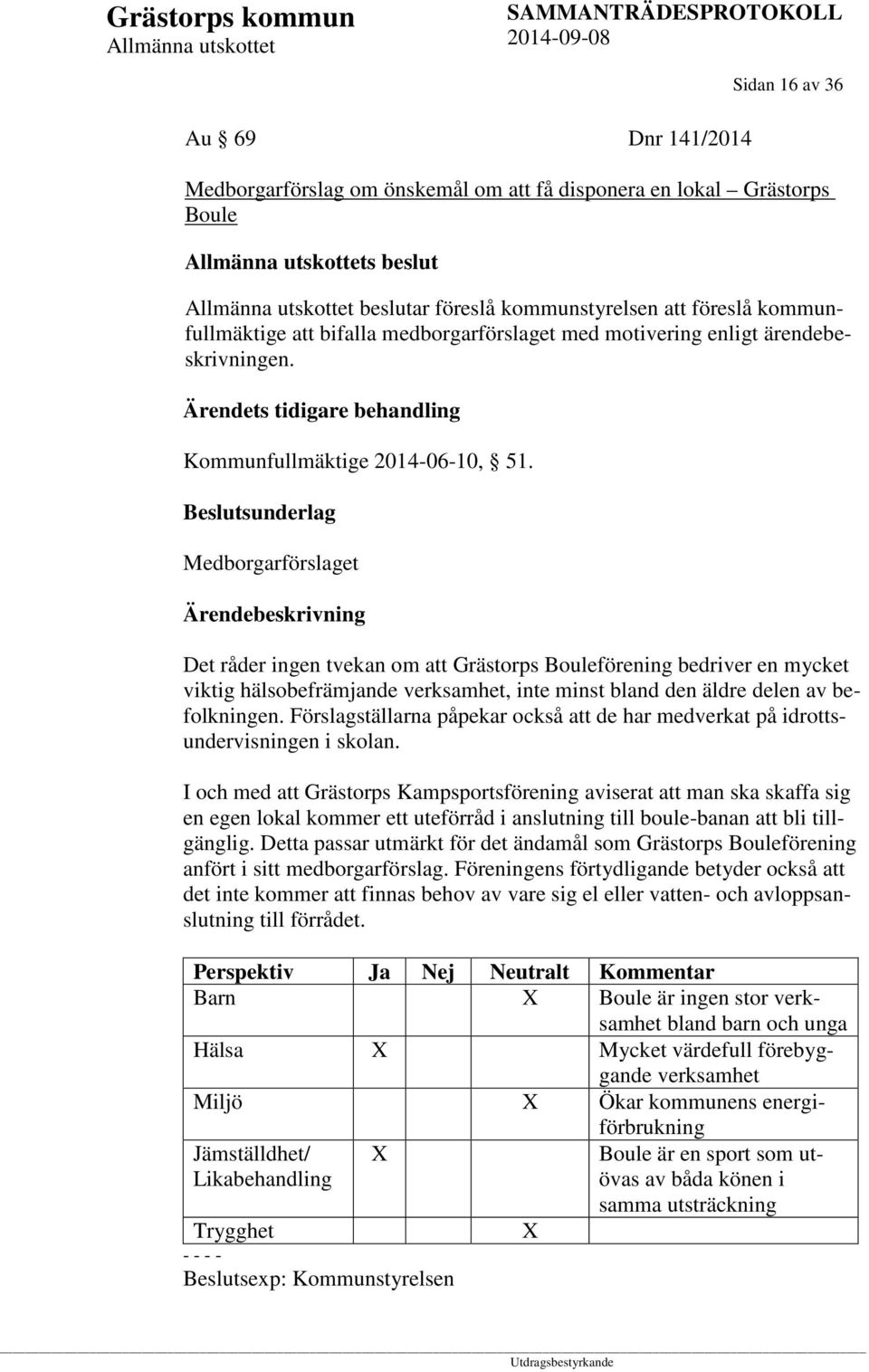 Medborgarförslaget Det råder ingen tvekan om att Grästorps Bouleförening bedriver en mycket viktig hälsobefrämjande verksamhet, inte minst bland den äldre delen av befolkningen.