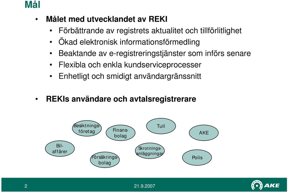 och enkla kundserviceprocesser Enhetligt och smidigt användargränssnitt REKIs användare och