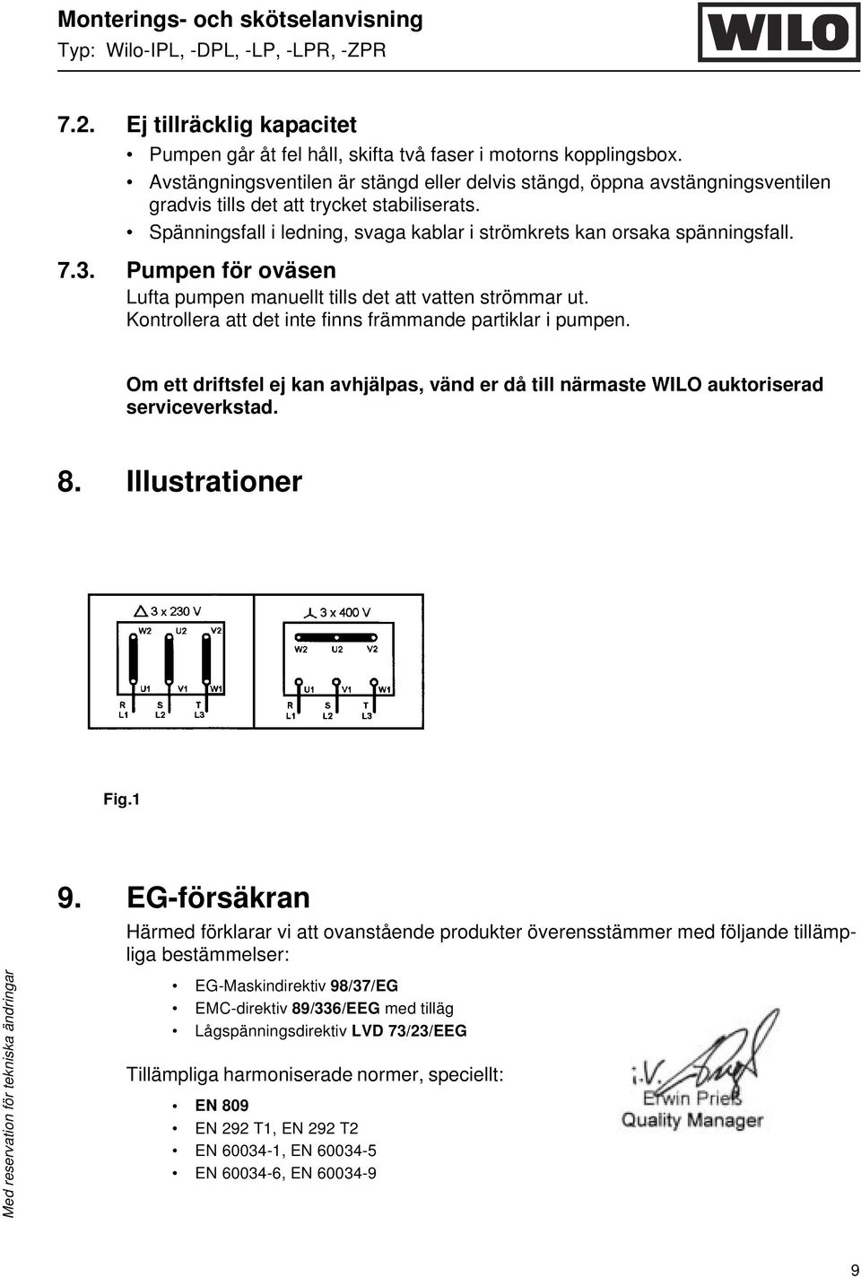 7.3. Pumpen för oväsen Lufta pumpen manuellt tills det att vatten strömmar ut. Kontrollera att det inte finns främmande partiklar i pumpen.