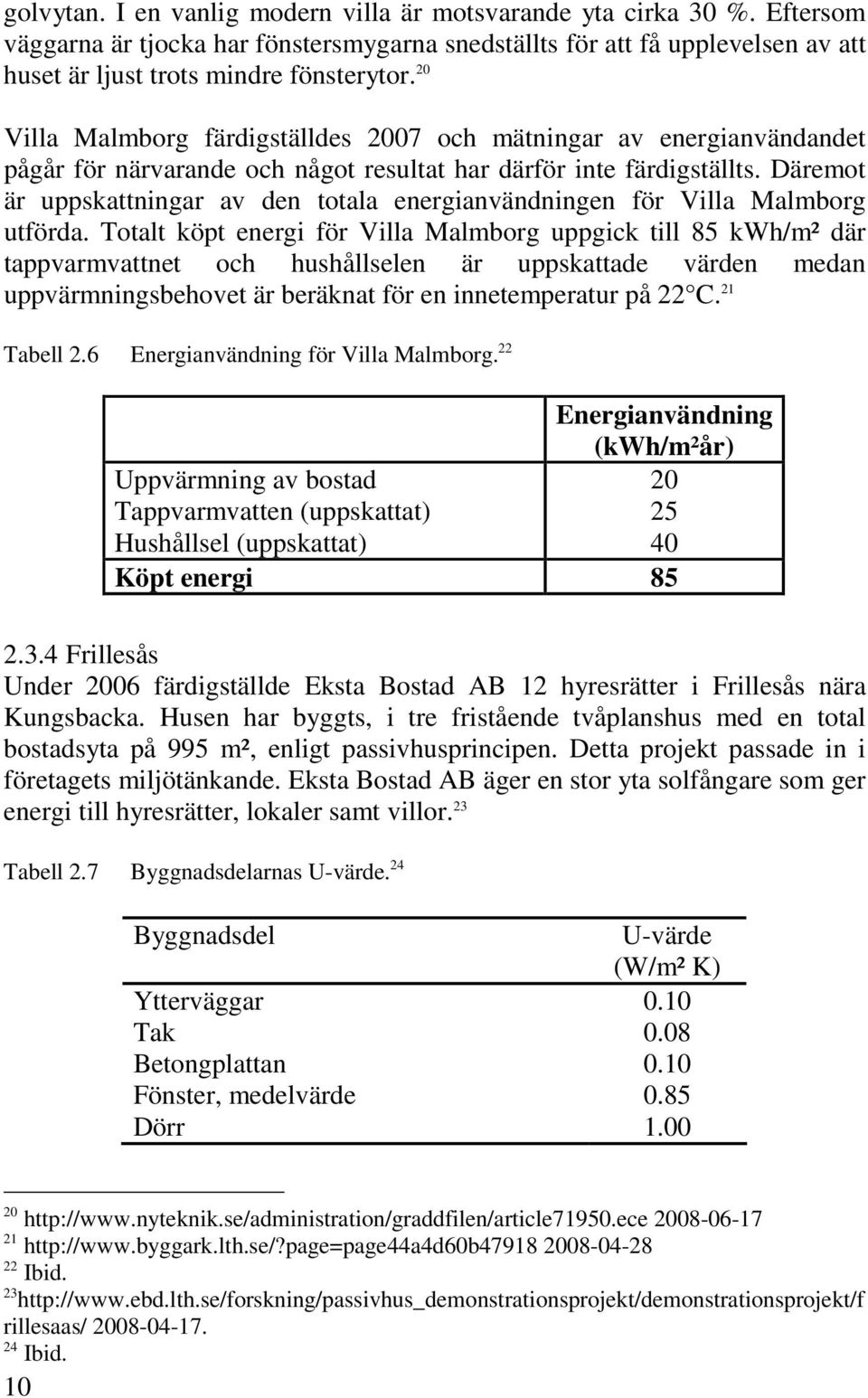 Däremot är uppskattningar av den totala energianvändningen för Villa Malmborg utförda.