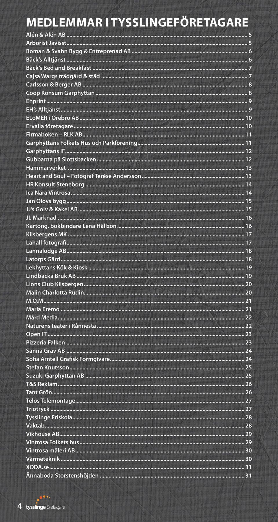 .. 11 Garphyttans Folkets Hus och Parkförening... 11 Garphyttans IF... 12 Gubbarna på Slottsbacken... 12 Hammarverket... 13 Heart and Soul Fotograf Terése Andersson... 13 HR Konsult Steneborg.