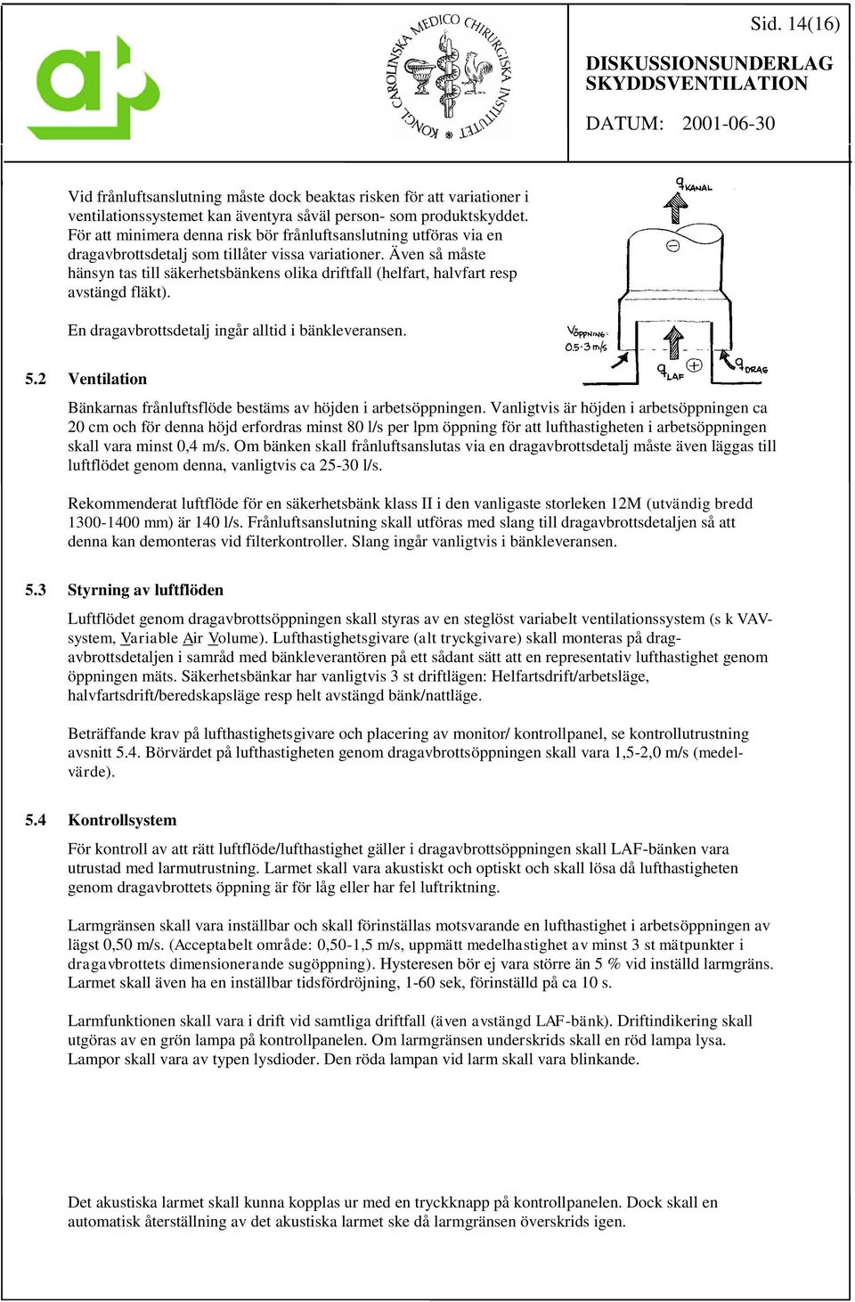 Även så måste hänsyn tas till säkerhetsbänkens olika driftfall (helfart, halvfart resp avstängd fläkt). En dragavbrottsdetalj ingår alltid i bänkleveransen. 5.