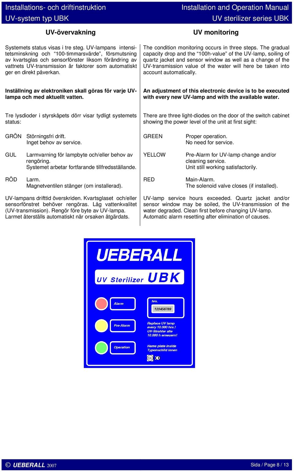 UV monitoring The condition monitoring occurs in three steps.