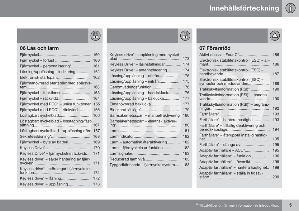 .. 166 Löstagbart nyckelblad... 166 Löstagbart nyckelblad losstagning/fastsättning... 167 Löstagbart nyckelblad upplåsning dörr 167 Sekretesslåsning*... 168 Fjärrnyckel byte av batteri.