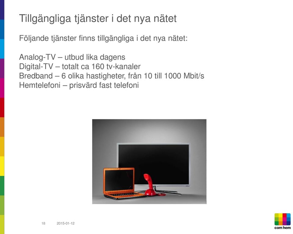 Digital-TV totalt ca 160 tv-kanaler Bredband 6 olika