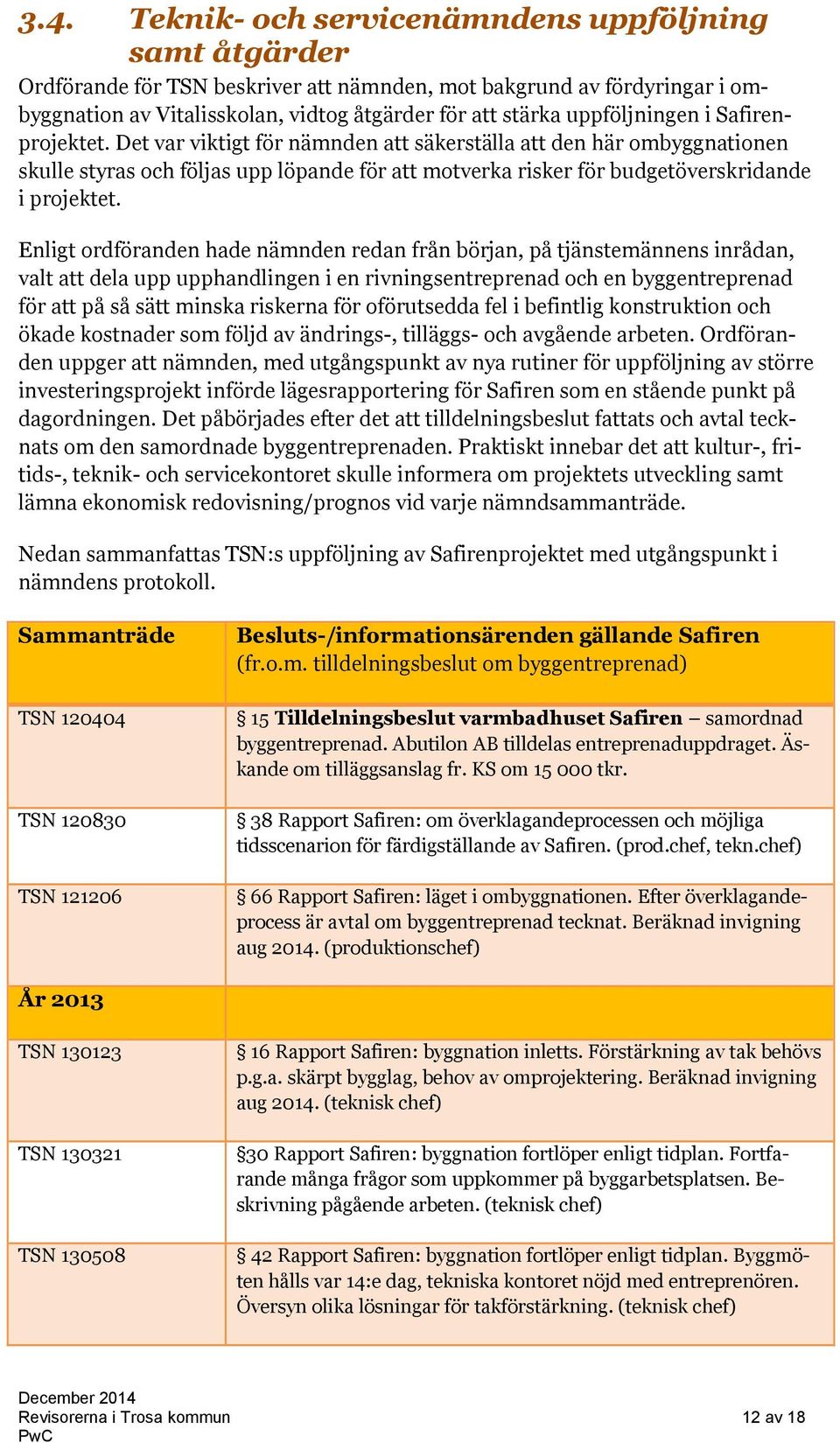 Det var viktigt för nämnden att säkerställa att den här ombyggnationen skulle styras och följas upp löpande för att motverka risker för budgetöverskridande i projektet.