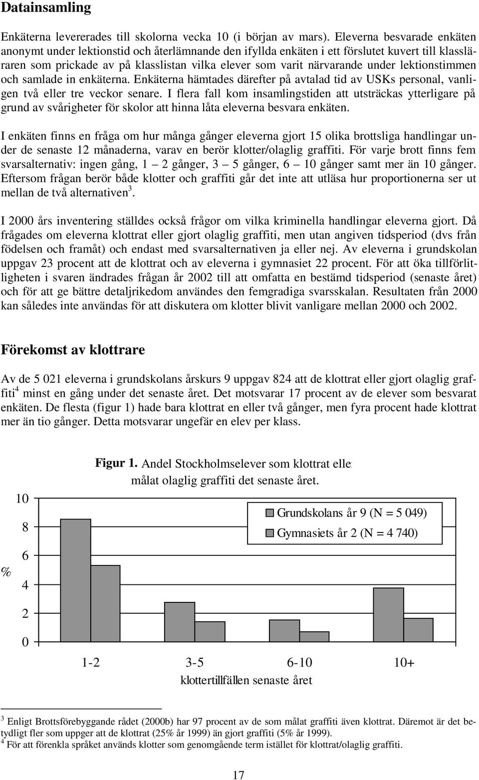 under lektionstimmen och samlade in enkäterna. Enkäterna hämtades därefter på avtalad tid av USKs personal, vanligen två eller tre veckor senare.