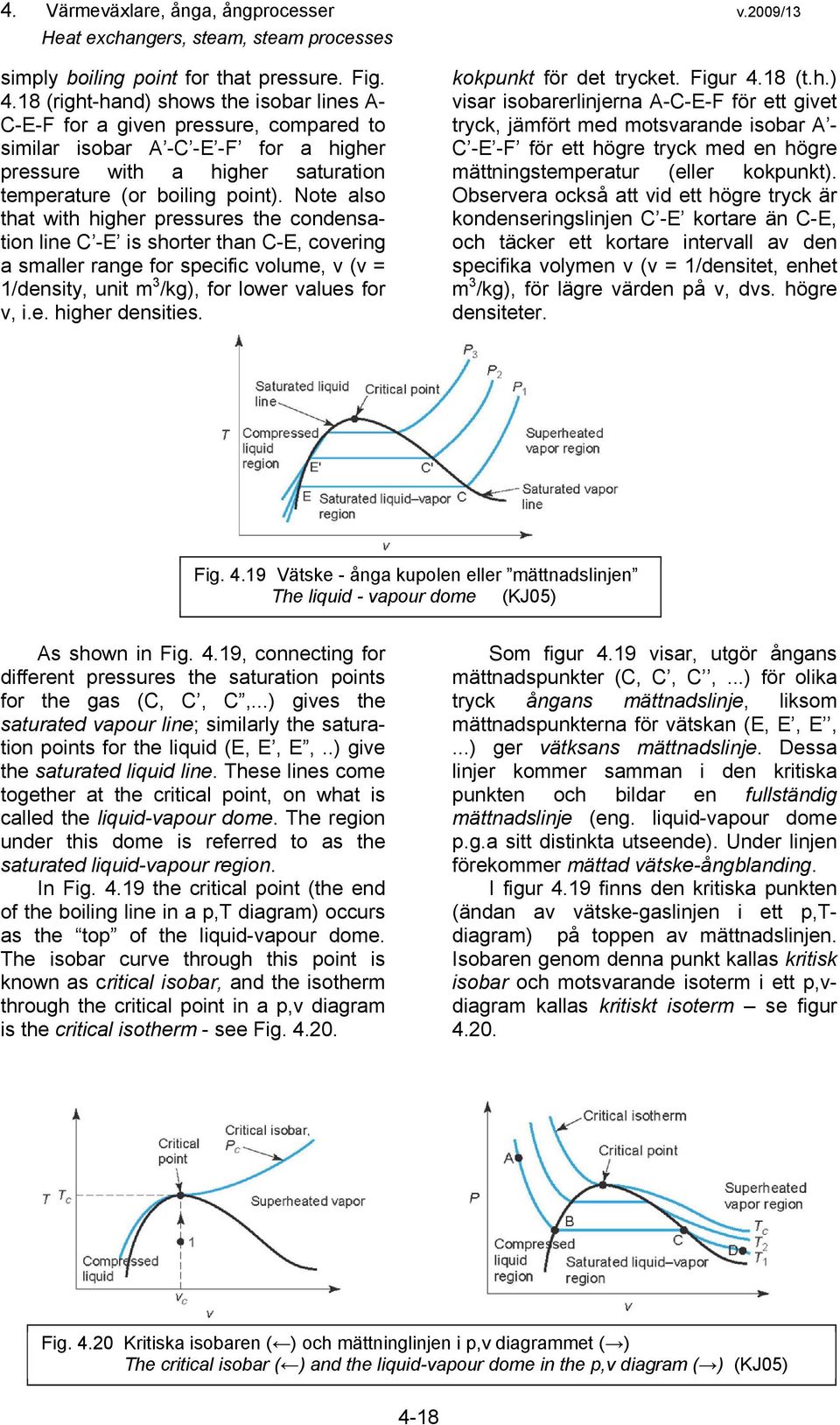 Note also that with higher pressures the condensation line C -E is shorter than C-E, covering a smaller range for specific volume, v (v = 1/density, unit m 3 /kg), for lower values for v, i.e. higher densities.