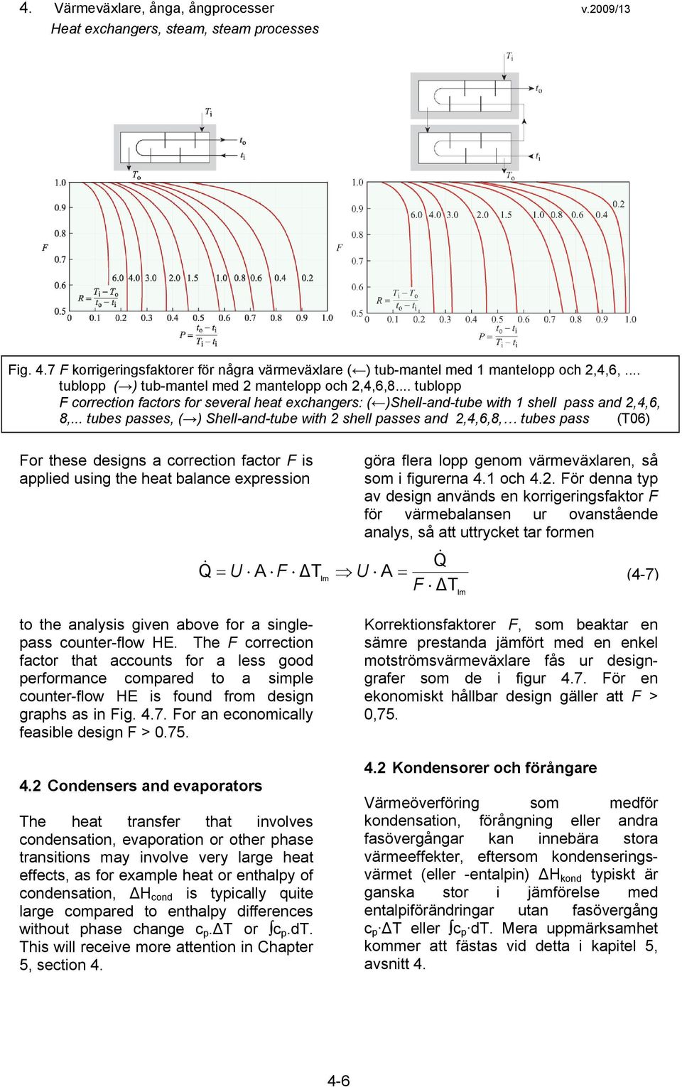 .. tubes passes, ( ) Shell-and-tube with 2 shell passes and 2,4,6,8, tubes pass (T06) For these designs a correction factor F is applied using the heat balance expression Q U A F T to the analysis