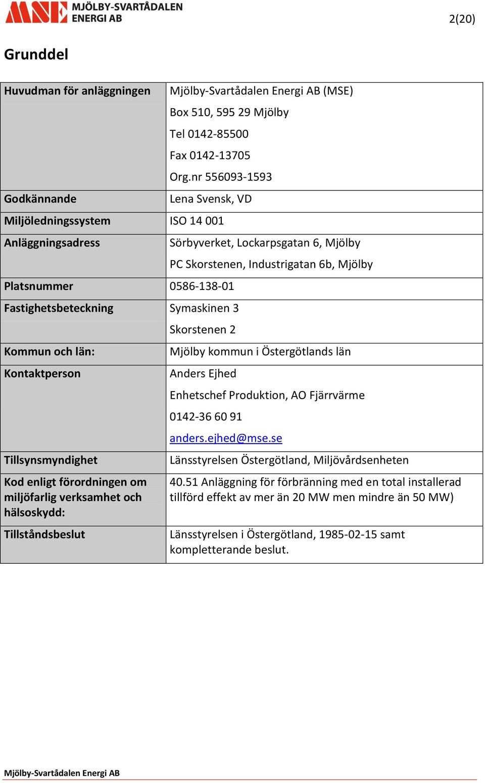 förordningen om miljöfarlig verksamhet och hälsoskydd: Tillståndsbeslut Sörbyverket, Lockarpsgatan 6, Mjölby PC Skorstenen, Industrigatan 6b, Mjölby Skorstenen 2 Mjölby kommun i Östergötlands län