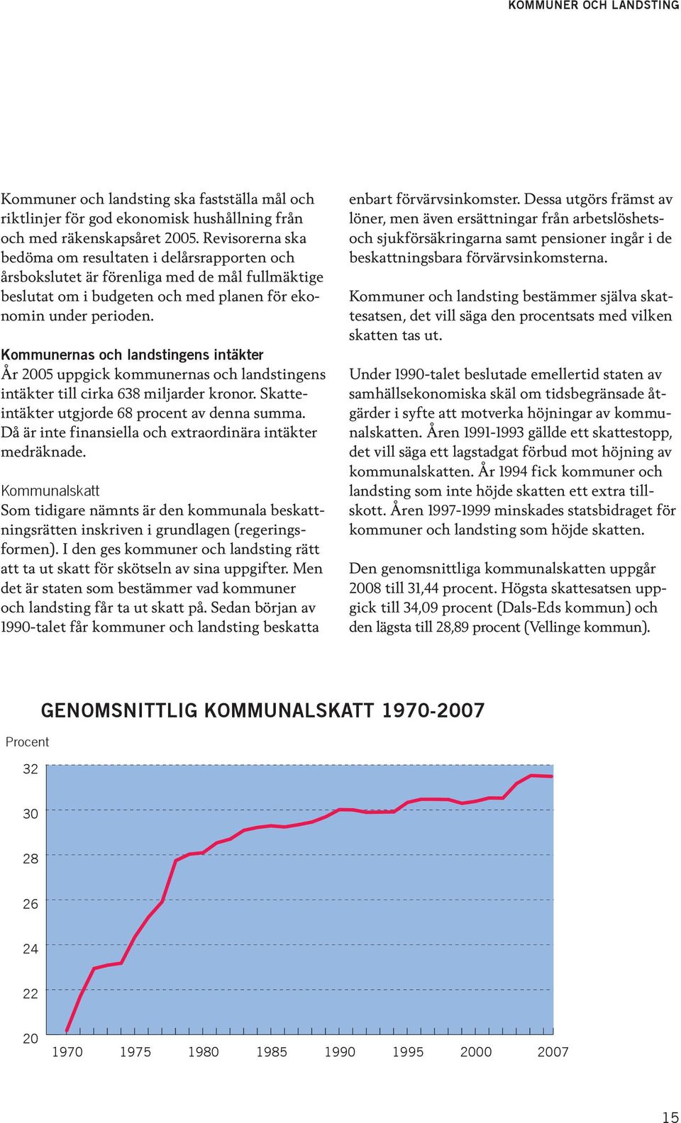 Kommunernas och landstingens intäkter År uppgick kommunernas och landstingens intäkter till cirka miljarder kronor. Skatteintäkter utgjorde procent av denna summa.