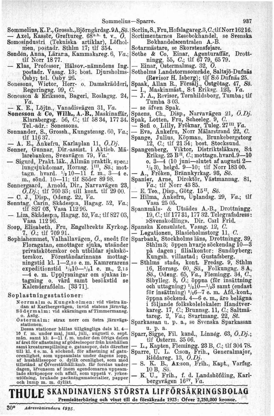 Damskrädderi, Regeringsg. 99, C. Sonesson 8t Eriksson, Bageri, Roslagsg. 24, Va. K. E., Löjtn., Vanadisvagen 31, Va. Souesson & Co, Wilh., A,B., Maskinaffzr, Klarabergsg. 56, C.; tlf 58 34, 177 34.