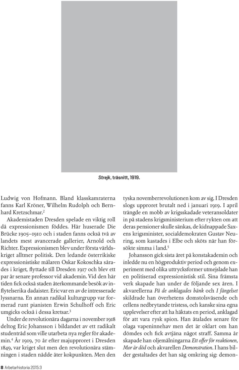 Den ledande österrikiske expressionistiske målaren Oskar Kokoschka sårades i kriget, flyttade till Dresden 1917 och blev ett par år senare professor vid akademin.