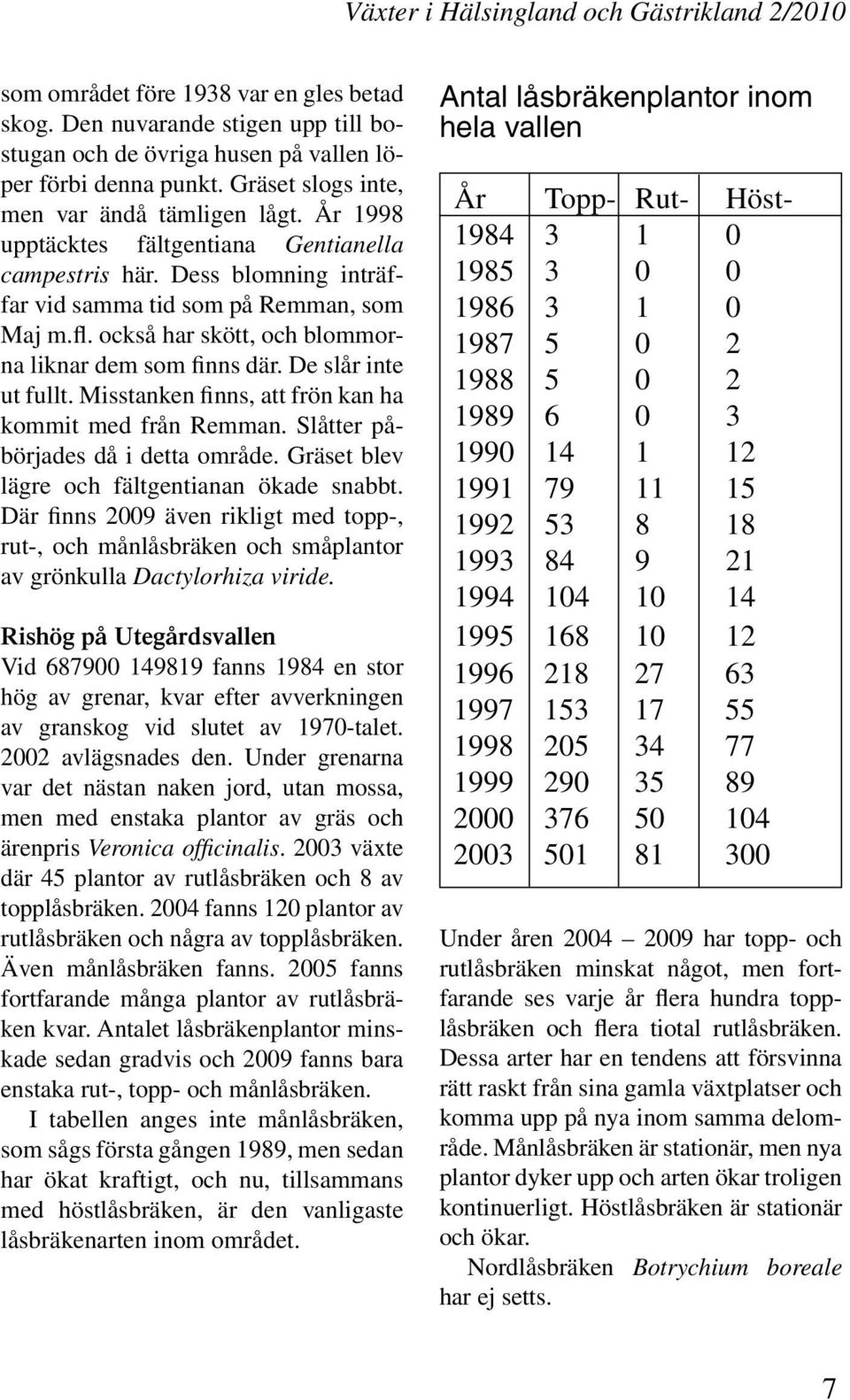 De slår inte ut fullt. Misstanken finns, att frön kan ha kommit med från Remman. Slåtter påbörjades då i detta område. Gräset blev lägre och fältgentianan ökade snabbt.