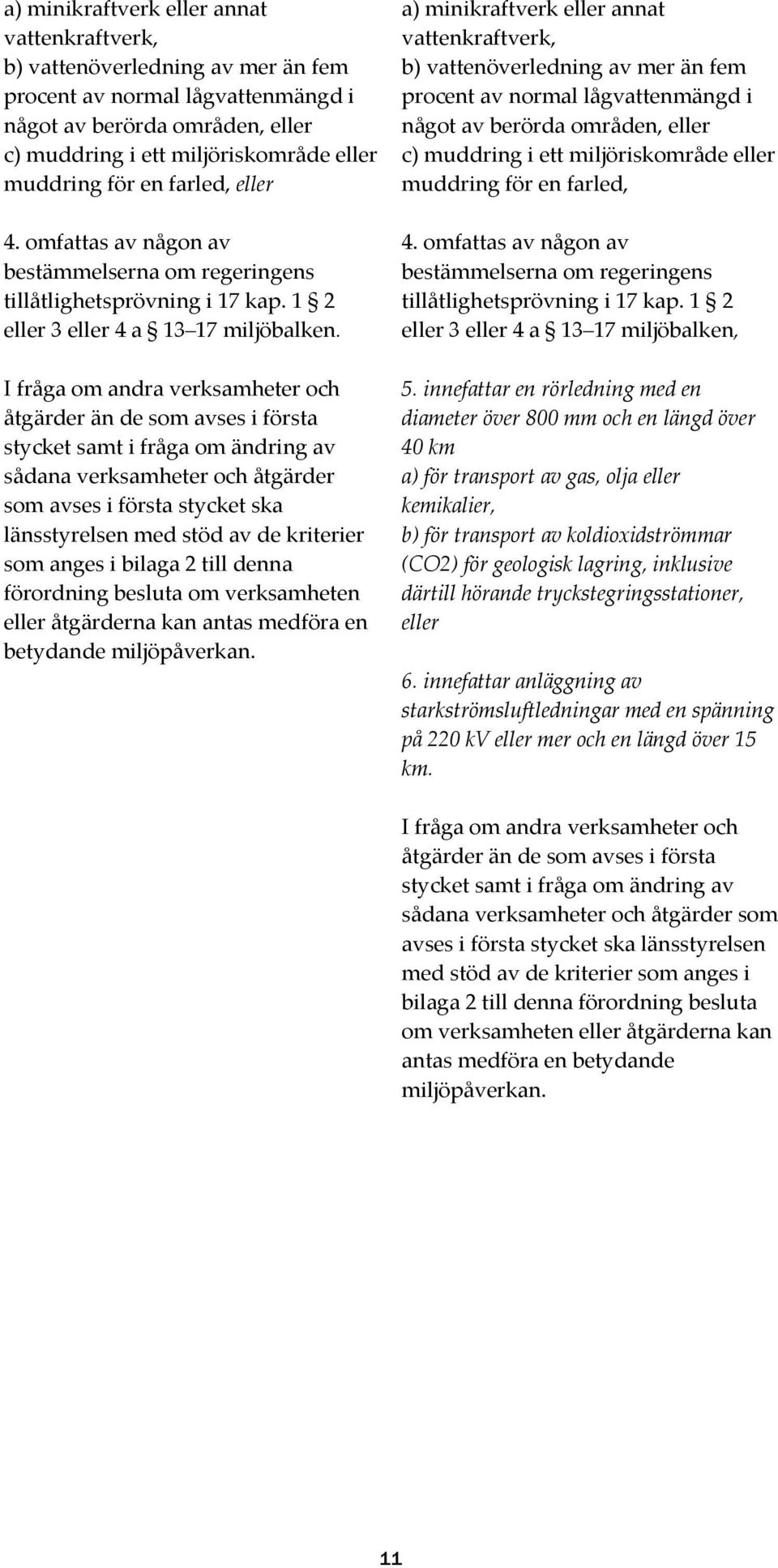 I fråga om andra verksamheter och åtgärder än de som avses i första stycket samt i fråga om ändring av sådana verksamheter och åtgärder som avses i första stycket ska länsstyrelsen med stöd av de