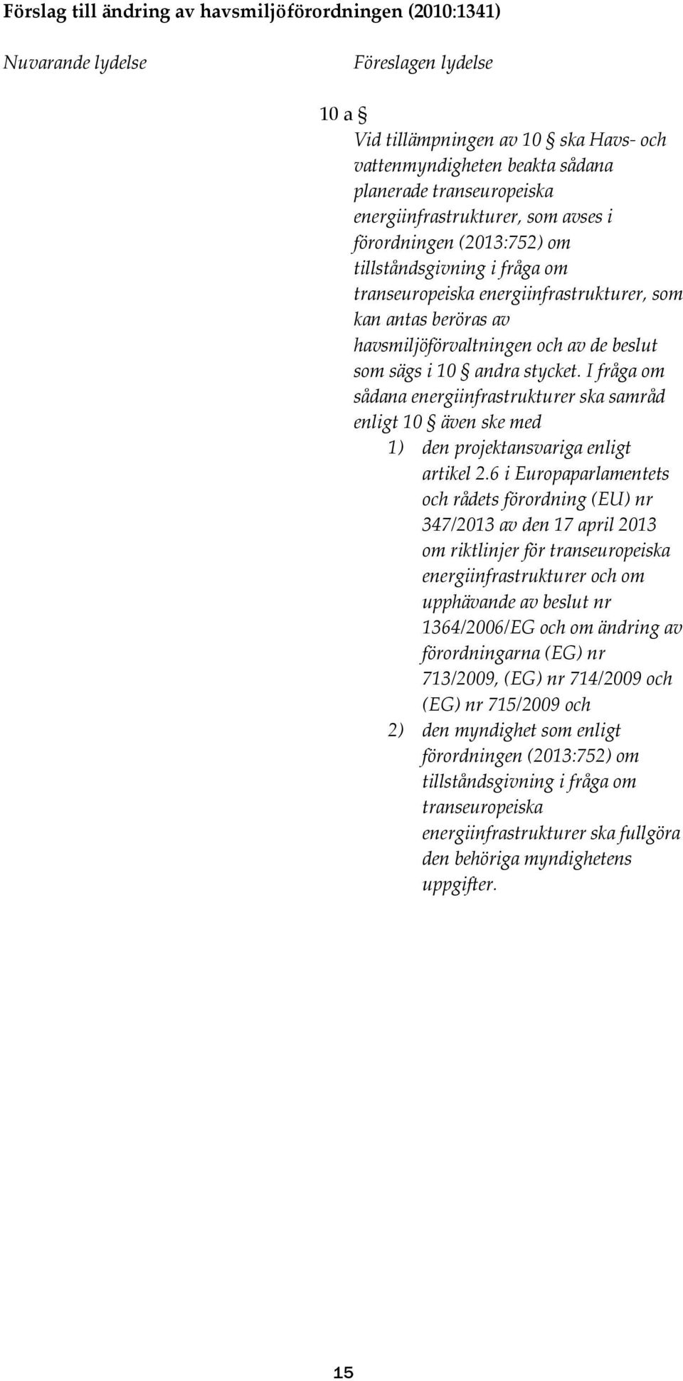 sägs i 10 andra stycket. I fråga om sådana energiinfrastrukturer ska samråd enligt 10 även ske med 1) den projektansvariga enligt artikel 2.